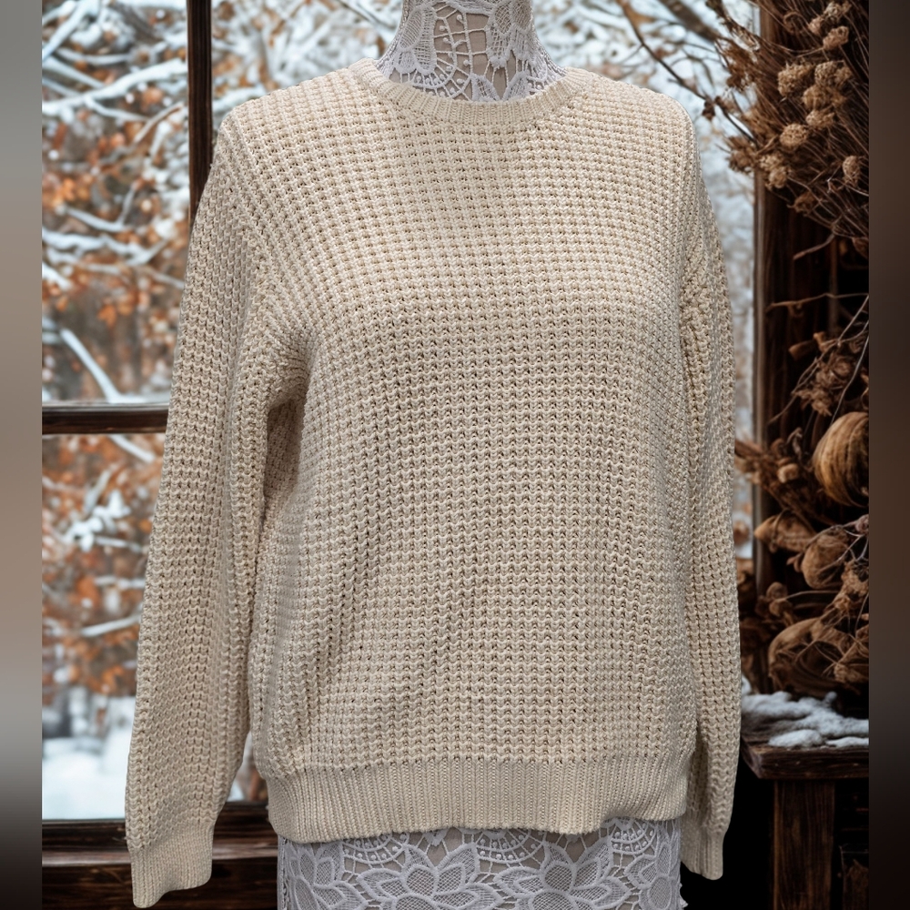 Vintage Eddie Bauer Cream Cotton Knit Sweater Sz L